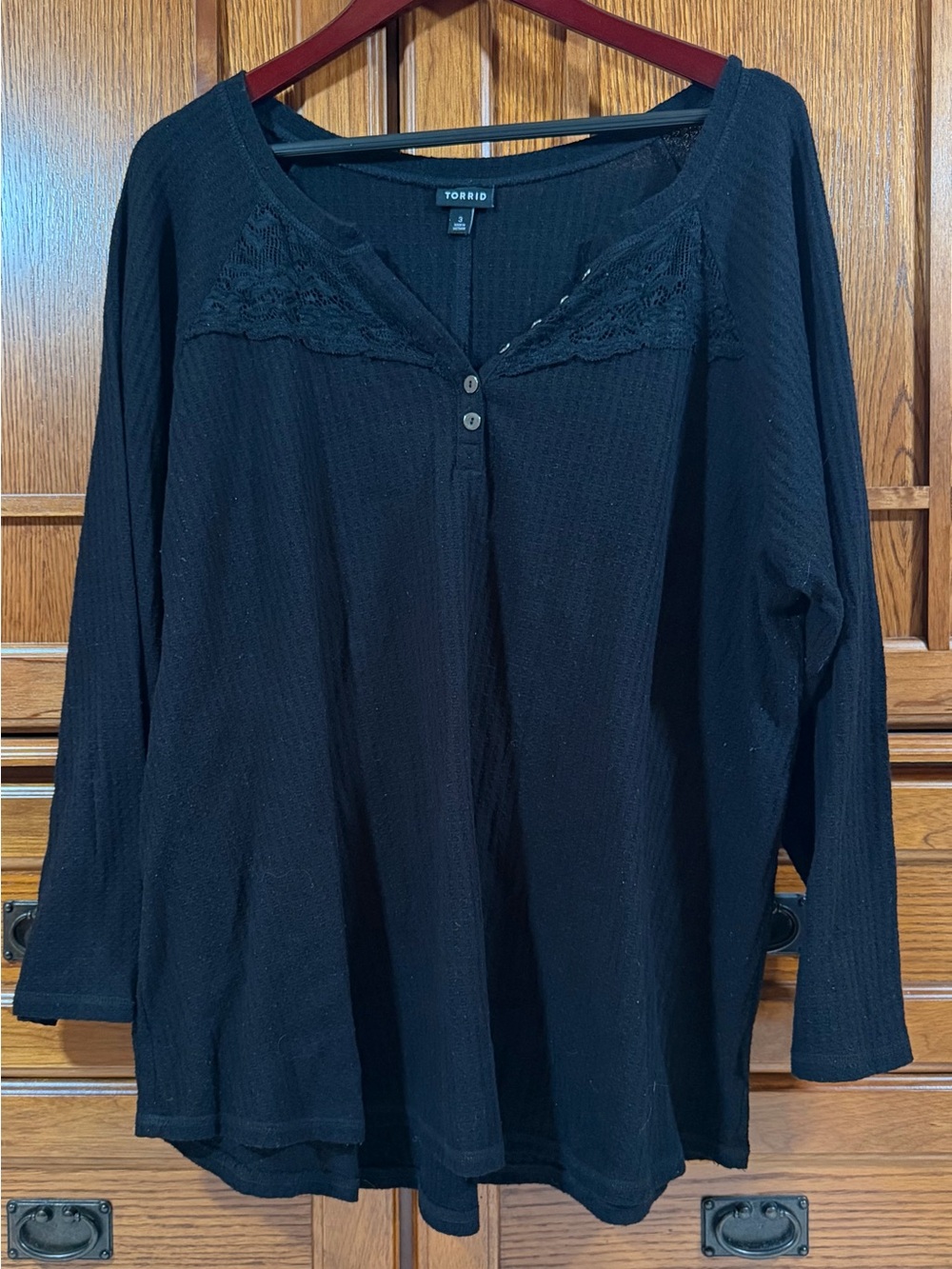Torrid Waffle Knit Lace-Trim Henley Boho Ribbed Casual Edgy Goth Romantic Cozy